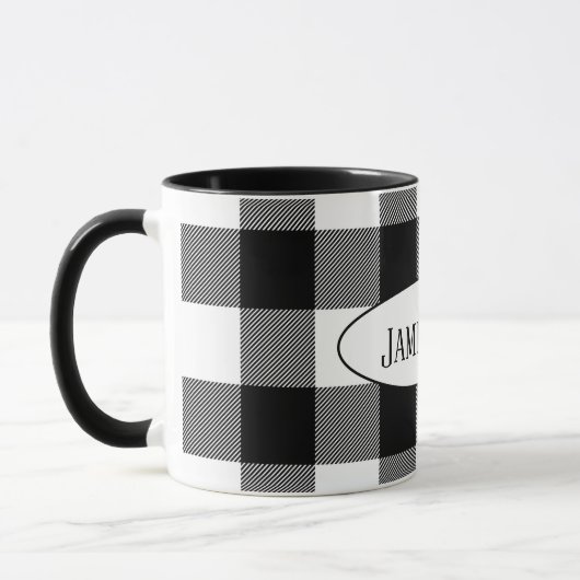Mug buffle noir et blanc plaid de nom (Gauche)