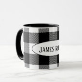 Mug buffle noir et blanc plaid de nom (Devant gauche)