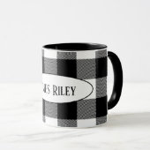 Mug buffle noir et blanc plaid de nom (Devant droit)
