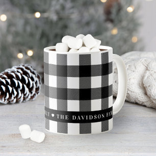 Mug Buffle noir et blanc Plaid Nom de famille personna