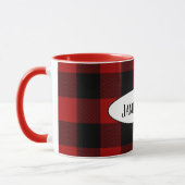Mug buffle noir et rouge plaid de nom (Gauche)
