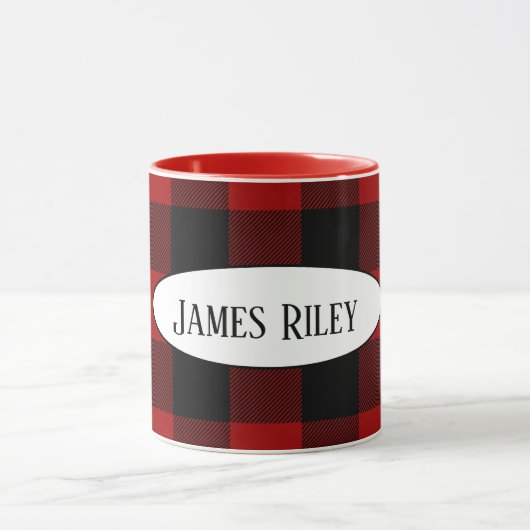 Mug buffle noir et rouge plaid de nom (Centre)