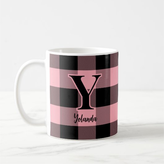 Mug Buffle rose clair et noir Plaid personnalisé (Gauche)