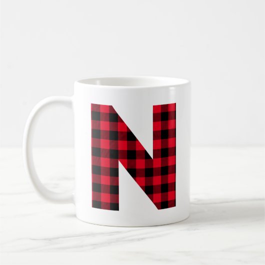 Mug Buffle rouge et noir Plaqué en gras Lettre N Monog (Gauche)