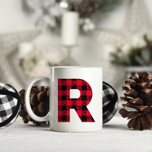 Mug Buffle rouge et noir Plaqué en gras Lettre R Monog