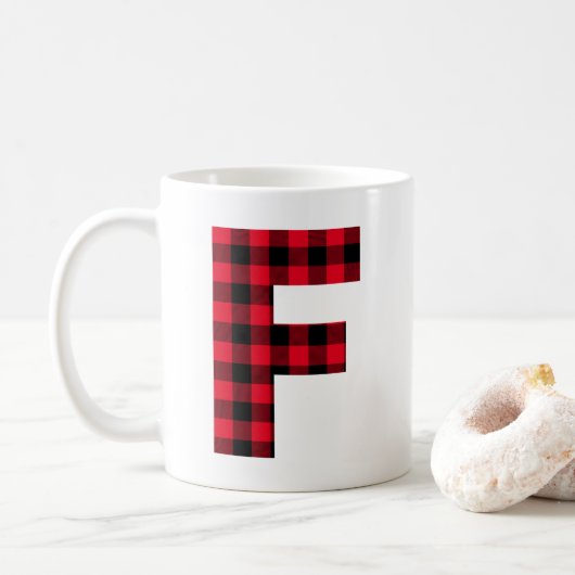 Mug Buffle rouge et noir plaqué Gras Lettre F Monogram (Avec donut)