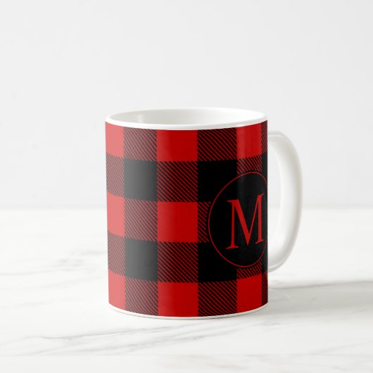 Mug Buffle rouge rustique plaqué avec Monogramme perso (Devant droit)