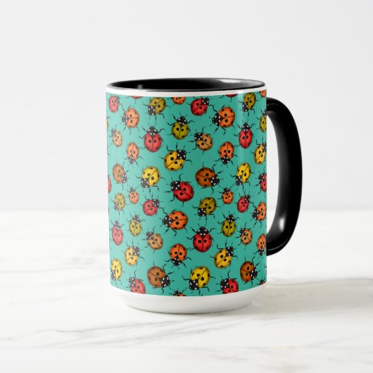 Mug Bugs colorés sur turquoise (Devant droit)