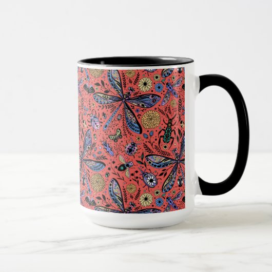 Mug Bugs de Doodle sur corail rouge (Droite)