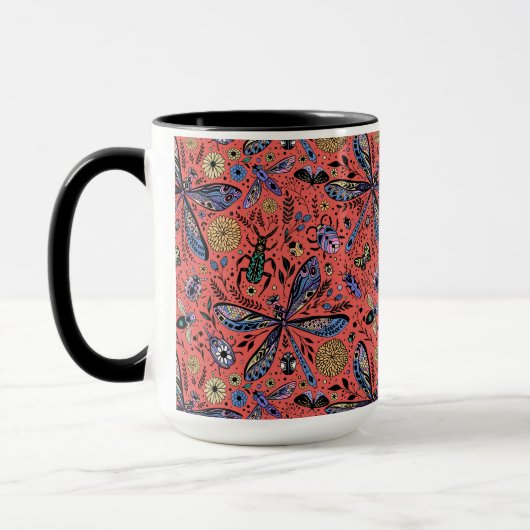 Mug Bugs de Doodle sur corail rouge (Gauche)