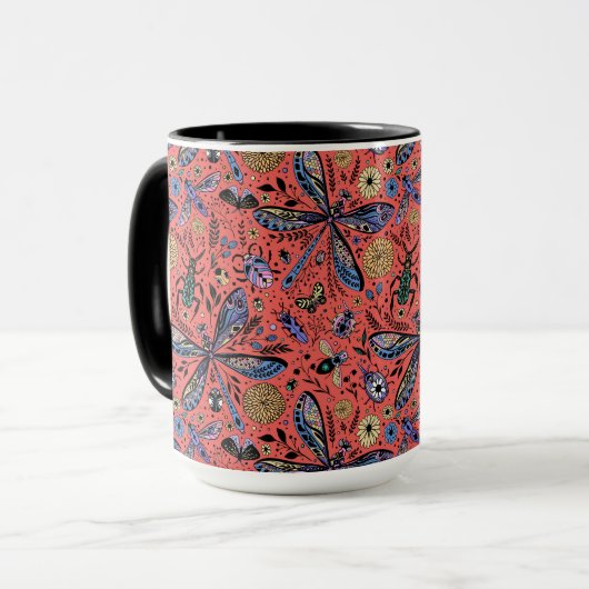 Mug Bugs de Doodle sur corail rouge (Devant gauche)