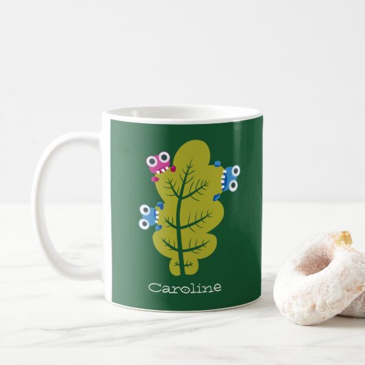 Mug Bugs de feuilles vertes Kawaii mignon Nom des enfa (Avec donut)