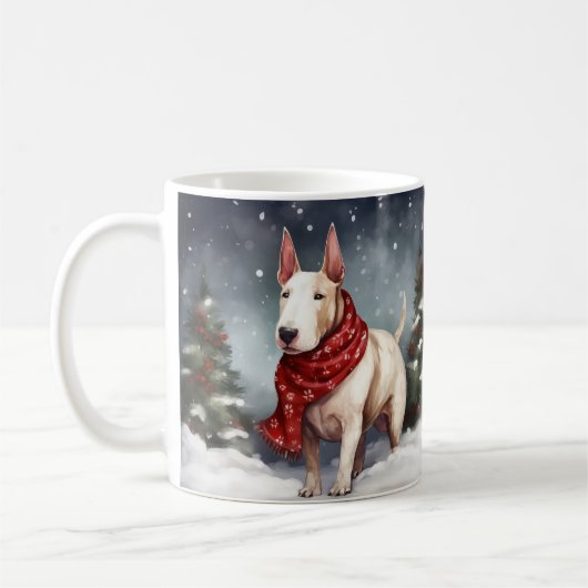 Mug Bull Terrier dans la neige de Noël (Gauche)