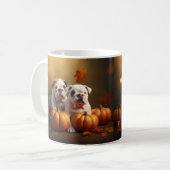 Mug Bulldog Chiot Automne Citrouille de plaisir (Devant gauche)