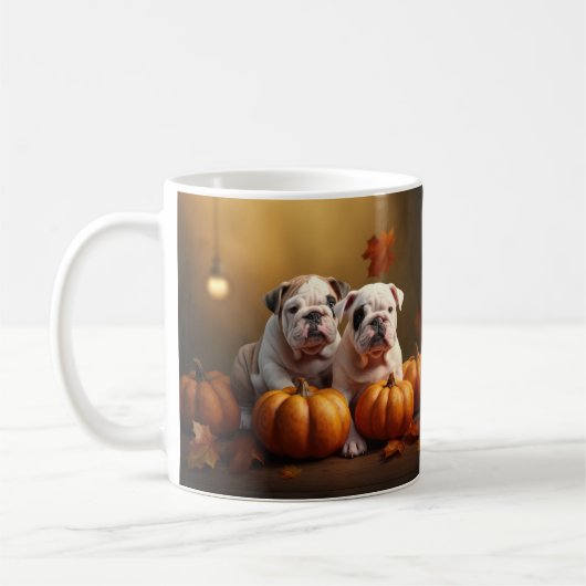 Mug Bulldog Chiot Automne Citrouille de plaisir (Gauche)