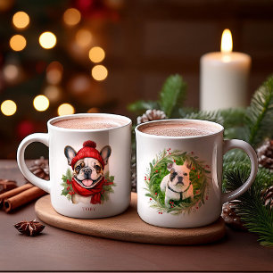Mug Bulldog français de Noël à l'aquarelle