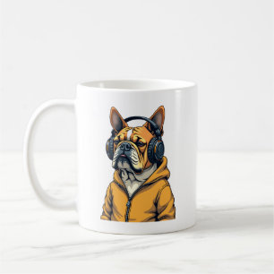 Mug Bulldog Vintage avec Casque Audio et Capuche Musiq
