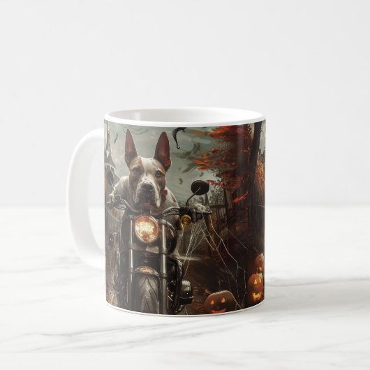 Mug Bulle Terrier Riding Moto Halloween effrayant (Devant gauche)