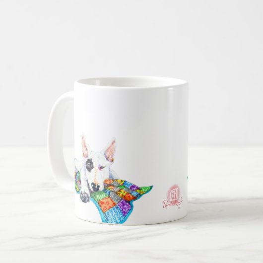 Mug Bullterrier blanc sur la couverture en Patchwork - (Devant gauche)
