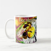 Mug Bumble Bee Happy Flower Floral Aquarelle (Gauche)