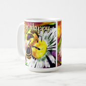 Mug Bumble Bee Happy Flower Floral Aquarelle (Devant gauche)