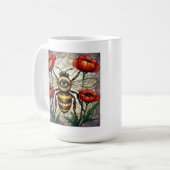 Mug Bumble bee vitrail vibrant oeil de fleur de pavot (Devant gauche)