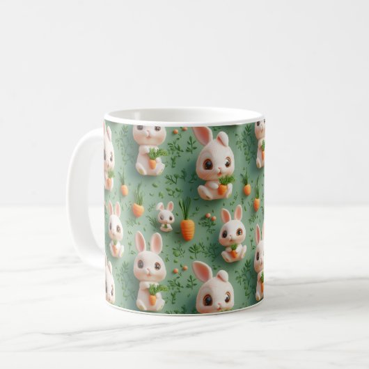 Mug Bunnies et carottes Fluffy 3D Motif sans fil (Devant gauche)