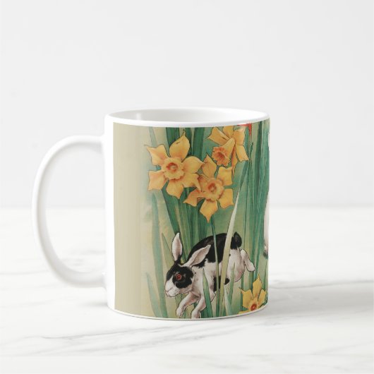 Mug Bunnies mignons aux fleurs de jonquille Antique Pâ (Gauche)