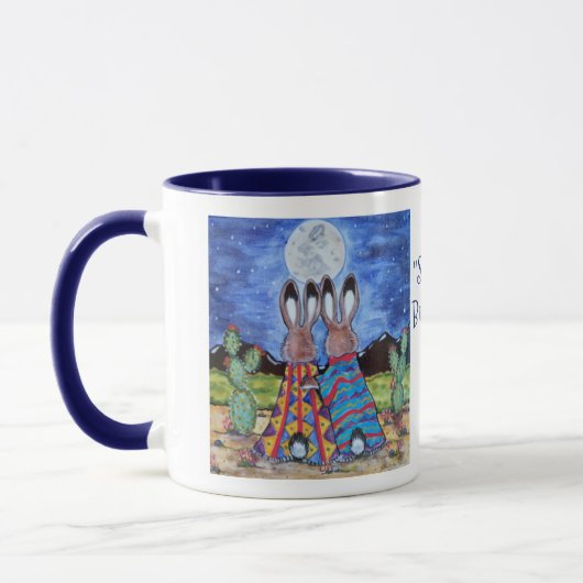 Mug "Bunnies Snuggle" Southwest Rabbit Romance Custom (Gauche)