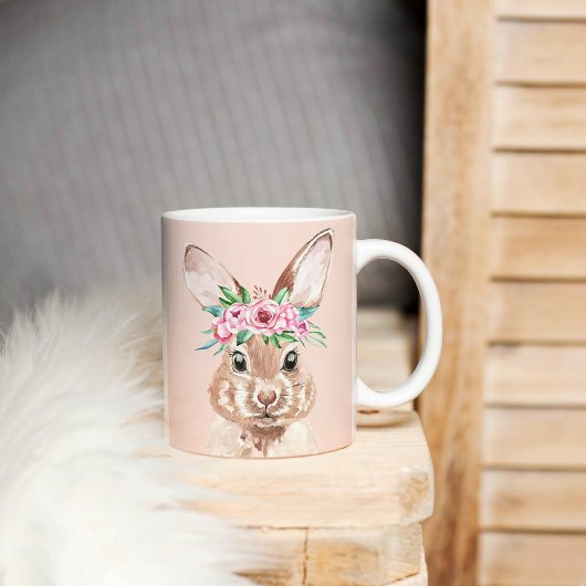 Mug Bunny D'Aquarelle Rose Pastel Moderne Avec Fleurs