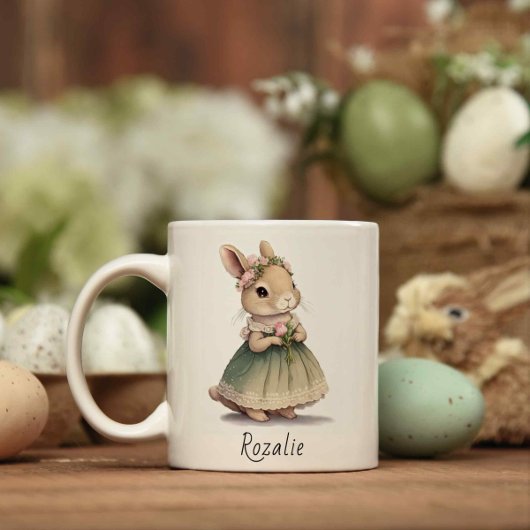 Mug Bunny Girl dans une robe Pâques rose florale