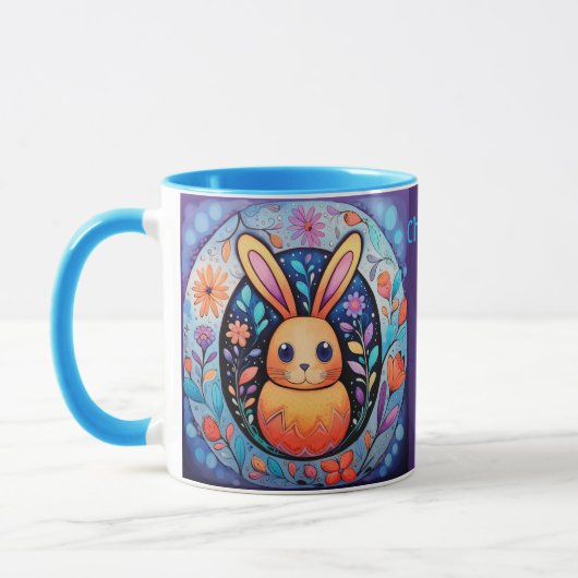 Mug Bunny Pâques Ajouter un nom Cute Cadeau Café (Gauche)
