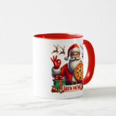 Mug Buon Natale Italian Santa with Pizza & Reindeer  (Devant droit)