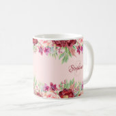 Mug Burgundy Blush Floral Aquarelle Nom (Devant droit)