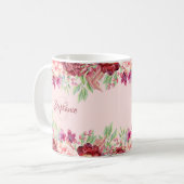 Mug Burgundy Blush Floral Aquarelle Nom (Devant gauche)