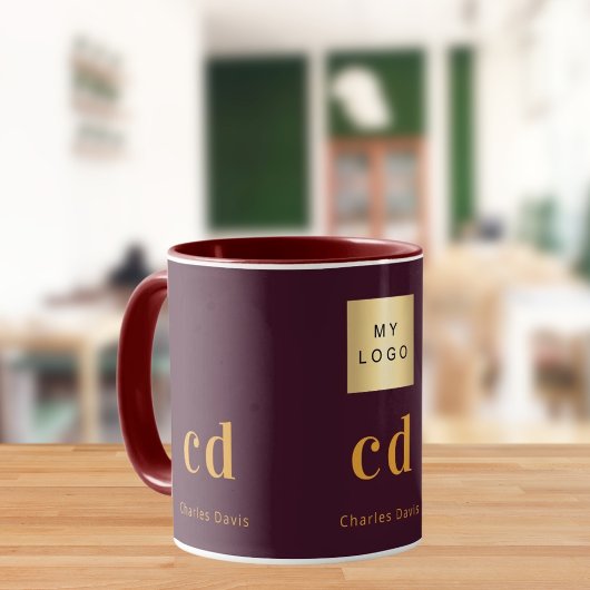 Mug Burgundy gold monogram name business logo