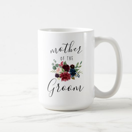 Mug Burgundy Marine rose Floral Mère de la Groom 15oz (Droite)