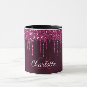Mug Burgundy parties scintillant gouttes initiales mon