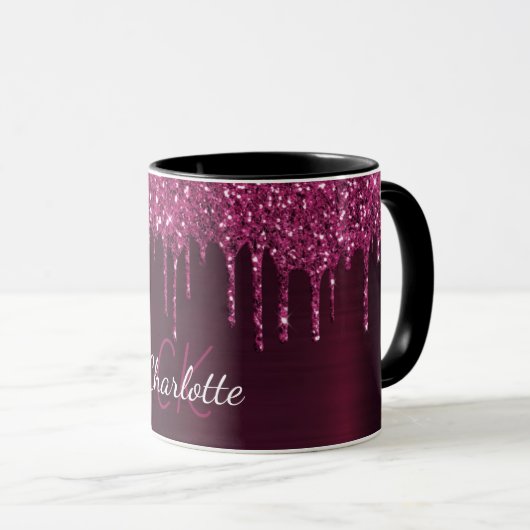 Mug Burgundy parties scintillant gouttes initiales mon (Devant droit)
