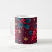 Mug Burgundy Poinsettia & Gold Snowflake  (Devant gauche)