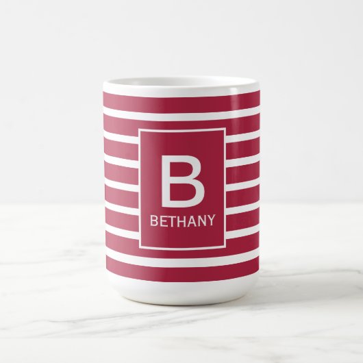 Mug Burgundy Striped Monogram Personalised (Centre)