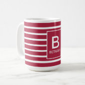 Mug Burgundy Striped Monogram Personalised (Devant gauche)