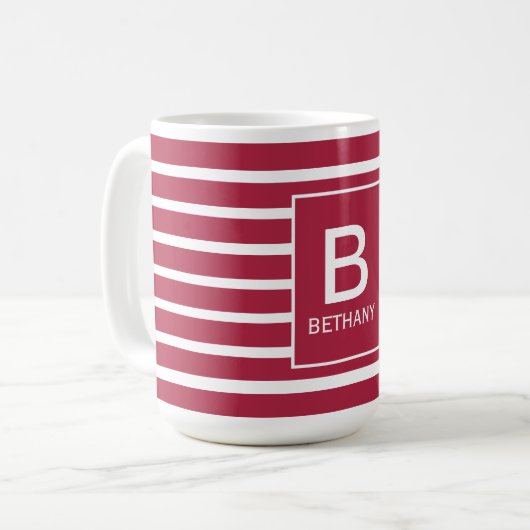 Mug Burgundy Striped Monogram Personalised (Devant gauche)