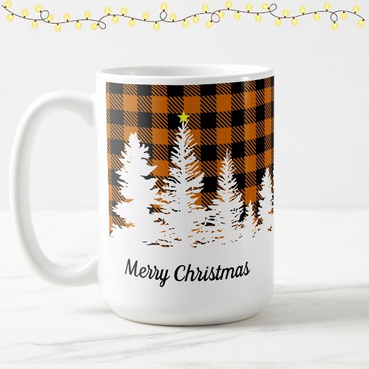 Mug Burnt Orange Buffalo Plaid Forest Joyeux Noël