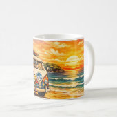 Mug Bus hippie des années 60 au coucher du soleil sur (Devant droit)