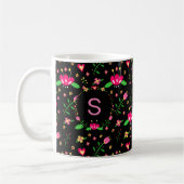 Mug Busy Floral Pattern on Black Monogram (Gauche)