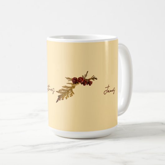 Mug Butter Yellow Message Fern & Tiny Pine Cone (Devant droit)