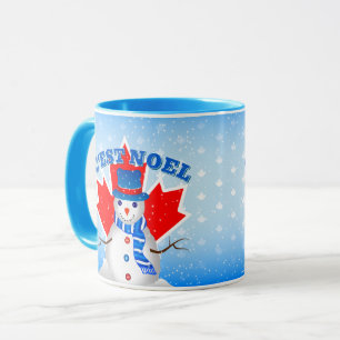 Mug C EST NOEL Canadian Maple Leaf Snowman Noël