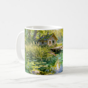 Mug Cabane au bord du ruisseau forestier avec canards,