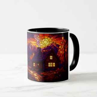 Mug Cabane dans l'art de verre coloré de la forêt d'au